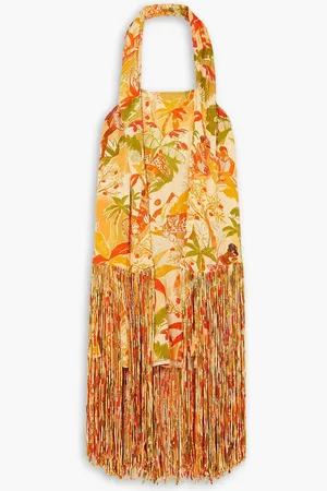 Farm Rio Leopard Forest Sand printed crepe halterneck mini dress