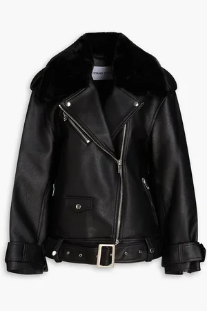 Stand Studio Belted faux leather biker jacket