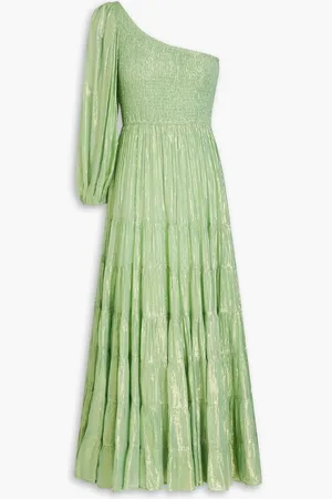 sundress Joanna one-sleeve metallic gauze maxi dress - Green