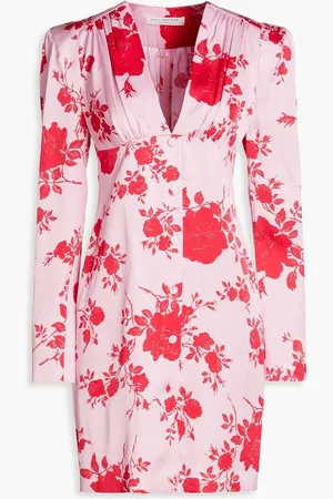 Serafini Gathered floral-print satin mini dress - Pink