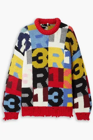 R13 Oversized distressed intarsia-knit sweater