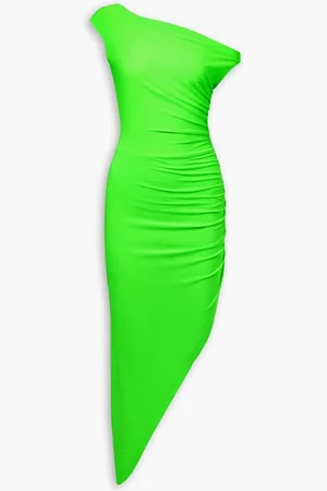 Norma Kamali Asymmetric draped ruched stretch-jersey midi dress - Green