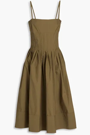 Proenza Schouler Pintucked cotton-blend poplin midi dress - Green