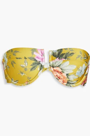 ZIMMERMANN Floral-print underwired bandeau bikini top - Yellow