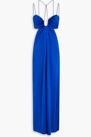 Frame Cutout ruched stretch-silk satin maxi dress - Blue