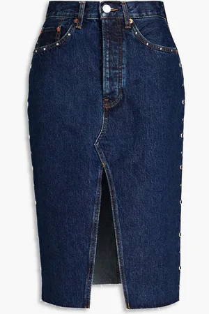 RE/DONE Studded denim pencil skirt - Blue