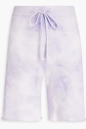 NILI LOTAN Tie-dyed French cotton-terry shorts - Purple