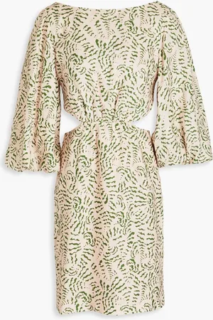 SALONI Neelam cutout printed linen mini dress - Pink