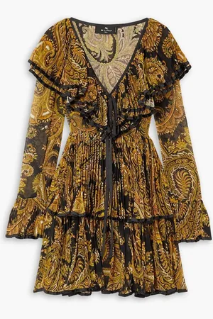 Etro Ruffled paisley-print pleated organza mini dress
