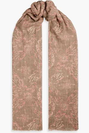 Brunello Cucinelli Frayed printed linen-gauze scarf - Neutral