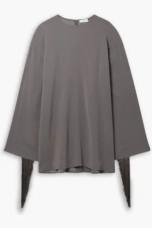 LAPOINTE Fringed crepe mini dress - Gray
