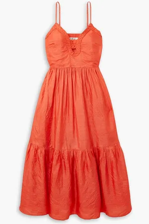 SEA Roberta braided cutout silk-dupioni midi dress - Orange