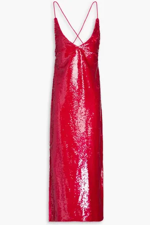 Ganni Sequined satin dress - Red
