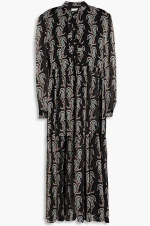 Claudie Pierlot Gathered printed georgette midi shirt dress