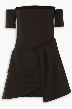 Maximilian Skarla off-the-shoulder layered crepe mini dress - Brown