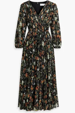 MIKAEL AGHAL Flocked floral-print chiffon midi dress