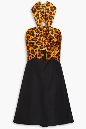 Sandro Cutout leopard-print satin-twill mini dress