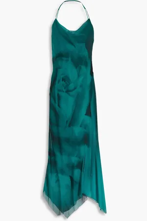 Alberta Ferretti Printed silk-voile halterneck maxi dress - Blue
