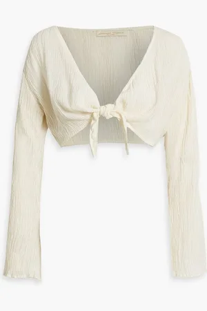 Savannah Morrow Amarillo cropped plissé bamboo and silk-blend top - White