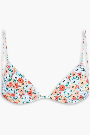 Agua by Agua Bendita Sabina La Fania quilted floral-print triangle bikini top - Blue