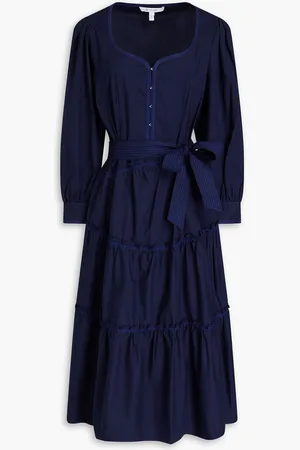 Derek Lam Rowena tiered stretch-cotton poplin midi dress - Blue