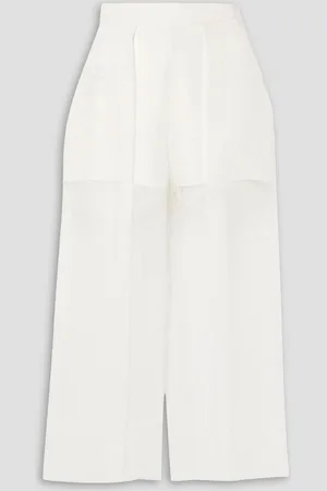Cushnie Cropped layered silk-organza and crepe wide-leg pants