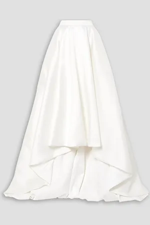 Halfpenny London Robin asymmetric pleated duchesse-satin maxi skirt