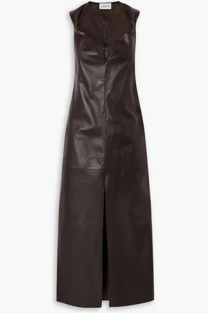 16Arlington Bram paneled leather midi dress - Brown