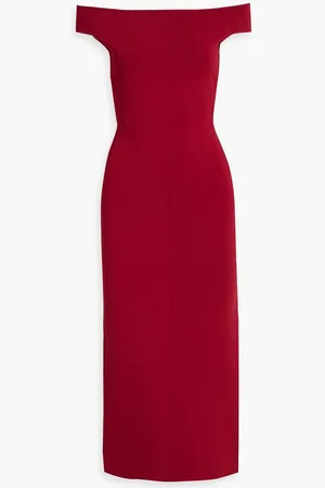 GALVAN Aphrodite off-the-shoulder stretch-knit midi dress - Burgundy