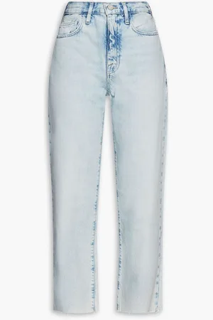 Frame Le Jane cropped frayed high-rise straight-leg jeans - Blue