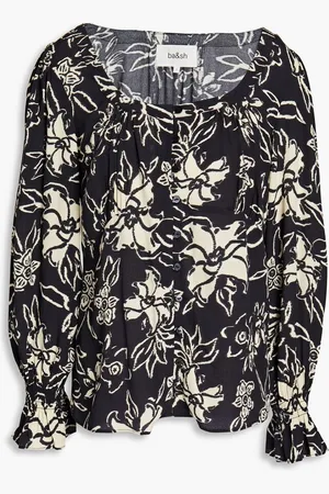 Bash Gathered floral-print crepe blouse