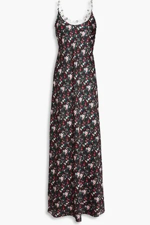 Paco rabanne Chain-embellished floral-print satin maxi slip dress