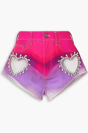 AREA Crystal-embellished cutout dégradé denim shorts - Pink