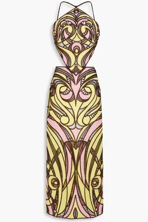 Puccini Cutout embroidered gauze maxi dress - Yellow