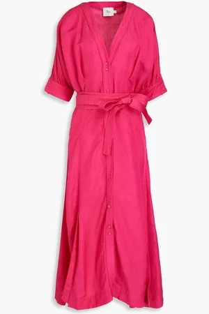 AJE Ennoble linen-blend midi dress - Pink