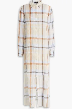 THEORY Checked crinkled cotton-voile midi shirt dress - Neutral