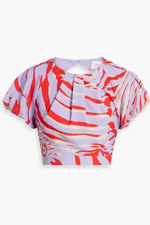 ONE33 SOCIAL Open-back cropped printed crepe de chine top - Purple