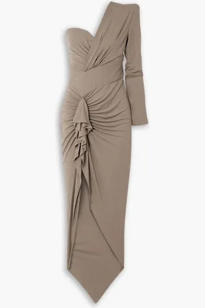ALEXANDRE VAUTHIER Asymmetric one-sleeve ruffled stretch-jersey maxi dress - Neutral