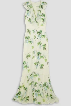 SALONI Rita ruffled tiered printed silk-georgette gown - White