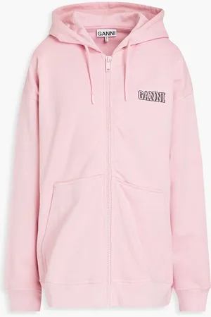 Ganni Cotton-blend fleece hooded jacket - Pink