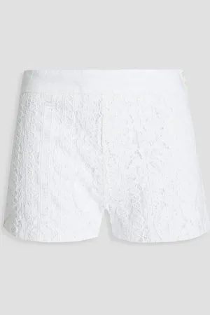 120% Lino Embroidered cotton-blend corded lace shorts