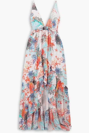 Dundas Open-back ruffled printed fil coupé silk-blend georgette maxi dress