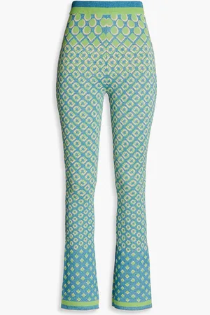 Diane von Furstenberg Metallic jacquard-knit cotton-blend flared pants - Green