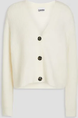 Ganni Brushed ribbed-knit cardigan - White