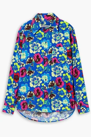 Christopher John Rogers Floral-print crepe shirt - Blue