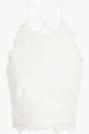 RACHEL GILBERT Emilia lace-up embroidered ramie-gauze top - White