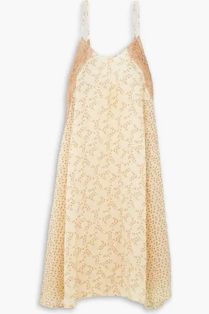 YVONNE S Lace-trimmed floral-print linen midi dress - Neutral