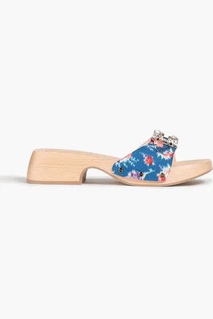 Roger Vivier Viv buckle-embellished printed ottoman mules - Blue