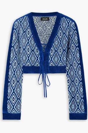 Ahluwalia Vixen cropped jacquard-knit cardigan - Blue