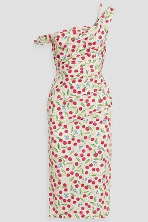 Carolina Herrera One-shoulder printed cotton-blend poplin mini dress - White